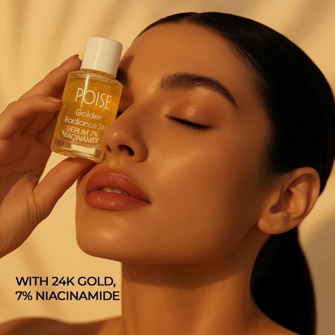 POISE COSMETICS 24K Golden Radiance Serum, Niacinamide and Vitamin C Serum for Vibrancy and Hydration, Helps Even Skin Tone for a Youthful Glow (0.5 Beauty & Personal Care POISE COSMETICS