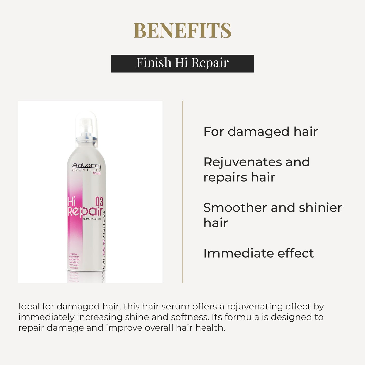 SALERM - Texturizing Hair Serum - Finish Hi Repair - 100 ml - For Damaged Hair - Rejuvenates and Repairs Hair - Softer and Shinier Hair - Immediate Beauty & Personal Care SALERM