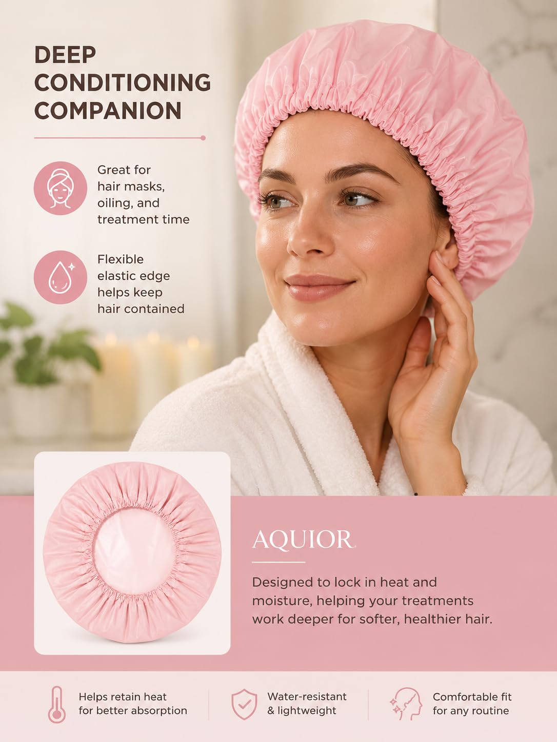 Aquior Shower Caps, Reusable Shower Cap for Women, Waterproof Layer Hair Cap, Large Size for All Hair Lengths,for Girls Spa Home Salon Use (Pink) Beauty and Personal Care Aquior