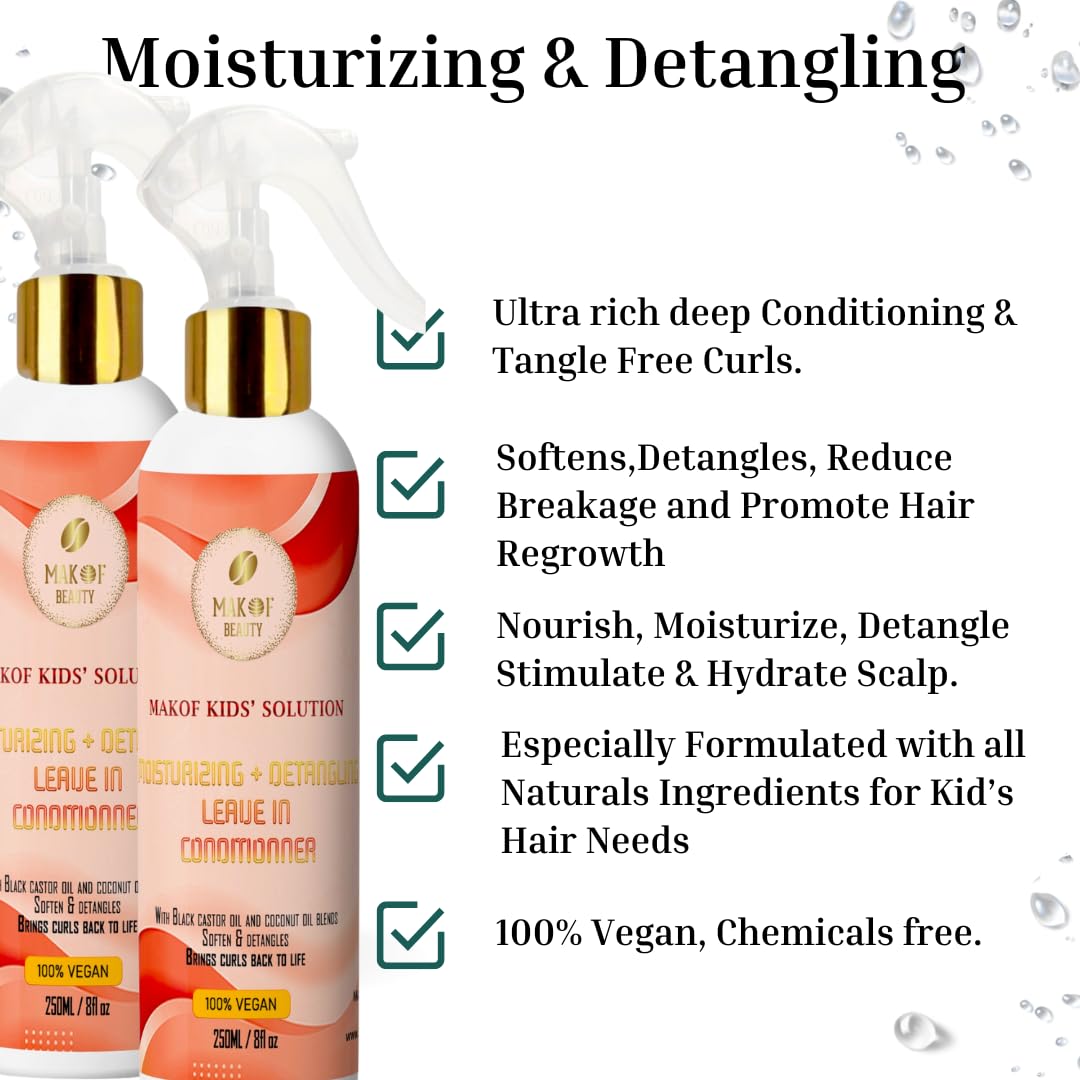 Kids Leave in Conditioner, Softens, Detangles Tough and Tangles Knots. Nourishing and Natural Formula with Mango butter, Keratin, Jojoba oil, Hemp Beauty & Personal Care MAKOF BEAUTY