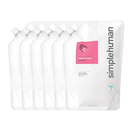 simplehuman Geranium Moisturizing Liquid Hand Soap Refill Pouch, 34 Fl. Oz, Pack of 6 Beauty & Personal Care simplehuman