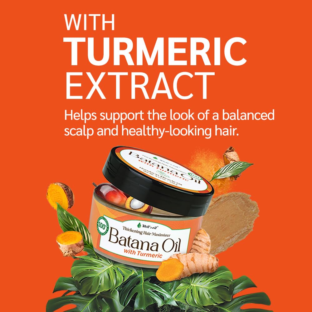 Well's Oil Batana Oil with Turmeric Extract | Made with Batana Oil | Plant-Derived Ingredients | Nourishes & Conditions Hair (4.23 oz / 119 g) Beauty & Personal Care Well's Oil