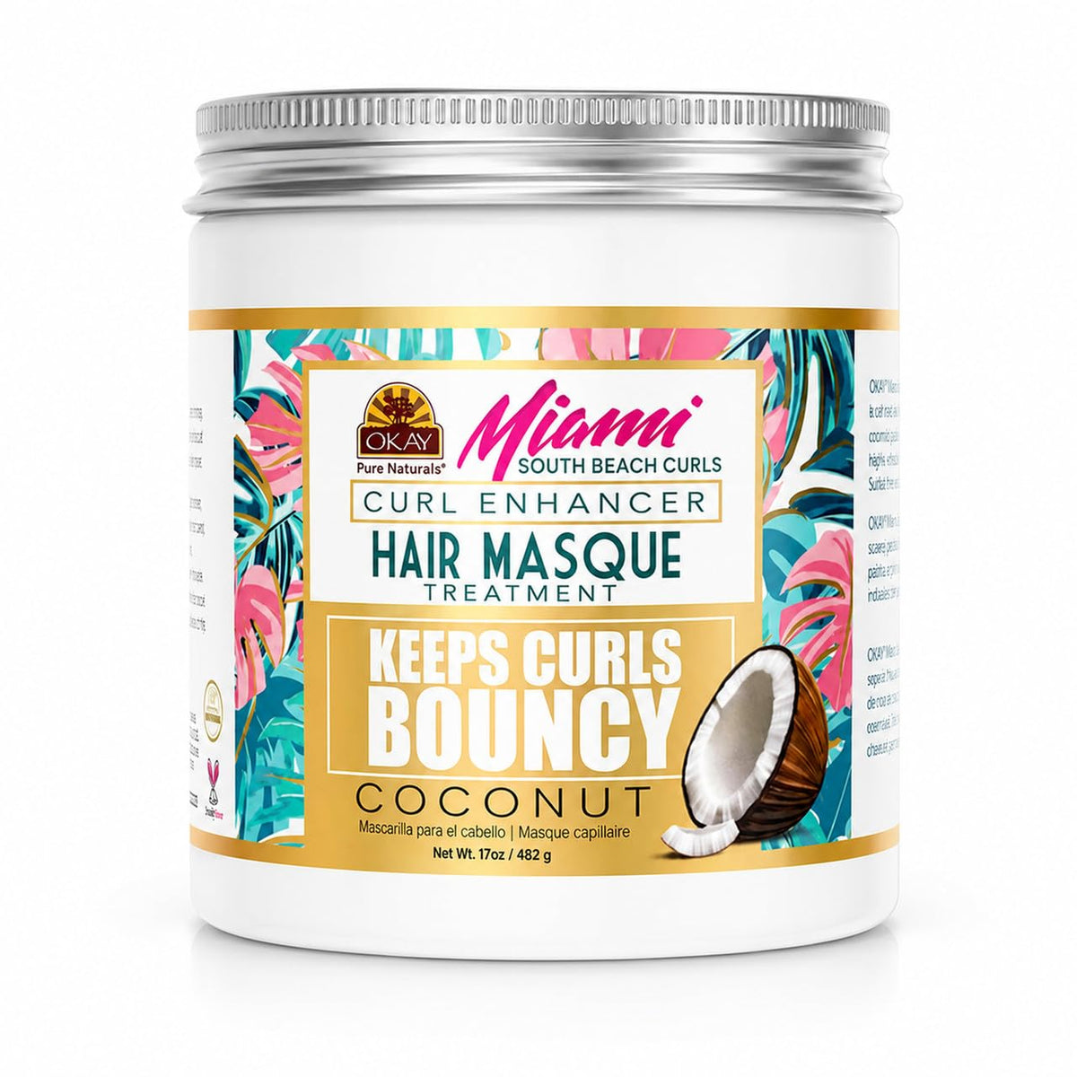 OKAY Miami South Beach Hair Masque 17 oz - Deep Conditioning Hair Mask for Dry, Damaged & Curly Hair - Hydrating Repair Treatment with Coconut, Argan