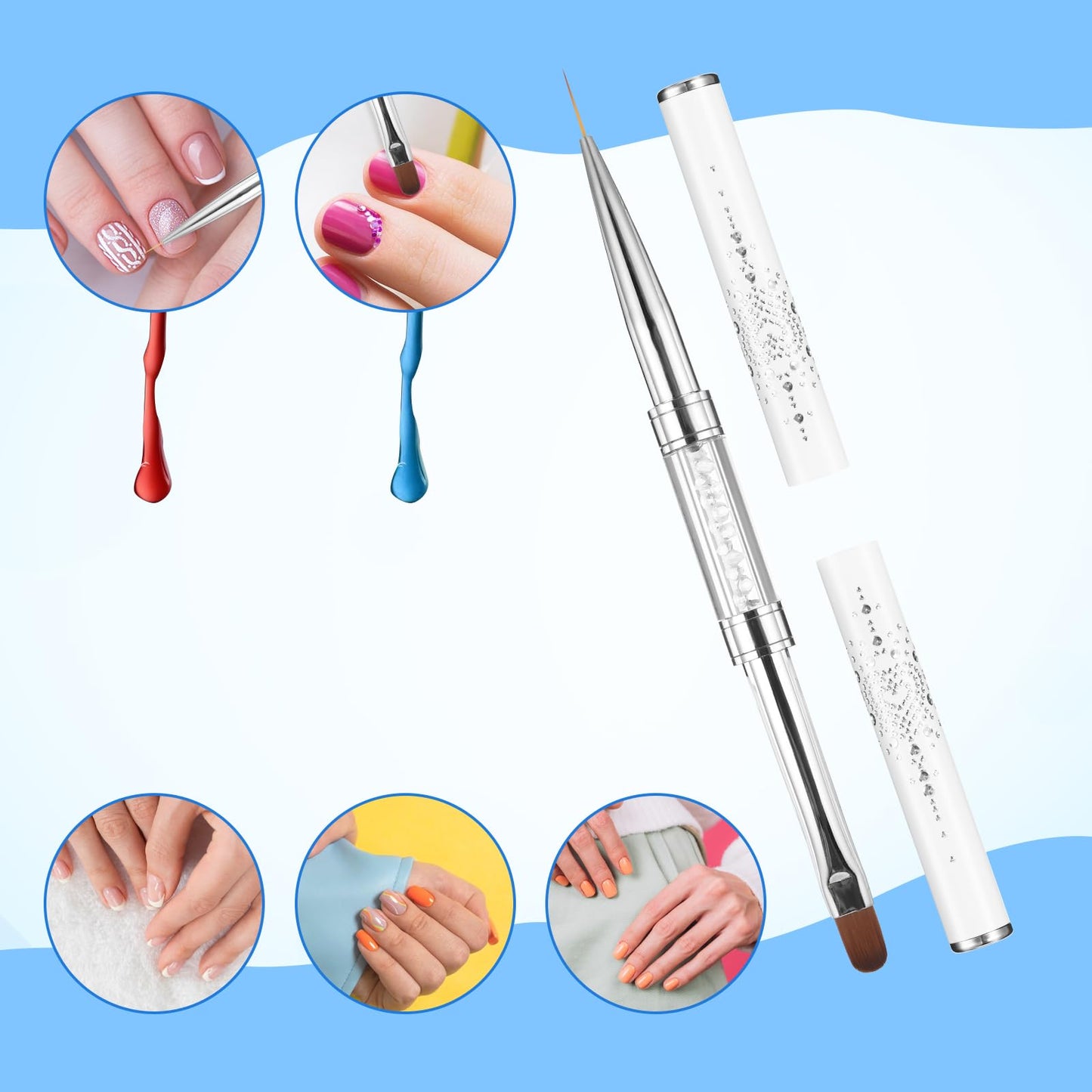 JJUNW 2 Pcs Double Ended Nail Builder Gel Brush, French Tip Brush Hard Gel for Nails, Brush Liner Brush Nails Hard Gel for Design Nails Professional Beauty and Personal Care JJUNW