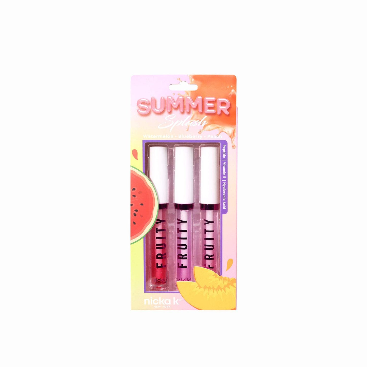 NICKA K NEW YORK Summer Splash Fruity Lip Gloss Set - Watermelon, Blueberry & Peach - Hydrating, Non-Sticky, Long-Lasting Shine (MLGFR2 Summer Splash) Beauty & Personal Care NICKA K NEW YORK