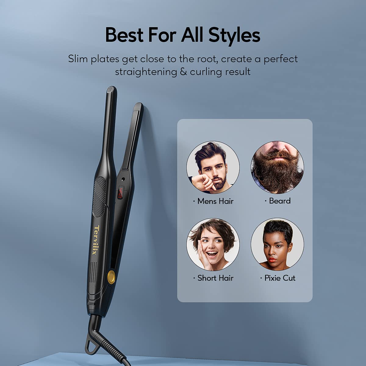 Terviiix Pencil Flat Iron for Edges & Short Hair, 3/10 Inch Small Hair Straightener for Men, Ceramic Mini Flat Iron for Pixie & Beard, 15s Fast Heat Beauty & Personal Care Terviiix