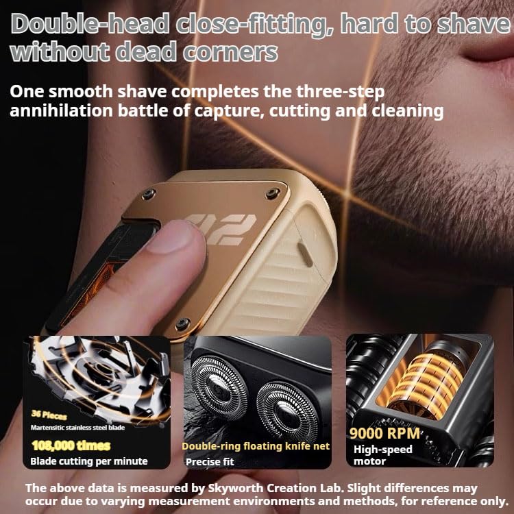 Mini Electric Shaver for Men, IPX7 Waterproof Rotary Dual Ring Shaver, 9000RPM USB-C Rechargeable Portable Travel Shaver, Wet/Dry Cordless Electric Beauty and Personal Care SPYOAMGHK