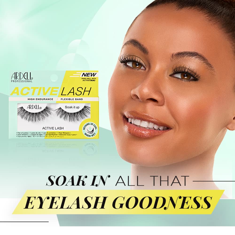 Ardell Active Lashes Soak It Up - Waterproof, Long-Lasting, Natural Look False Eyelashes, 1 Pair