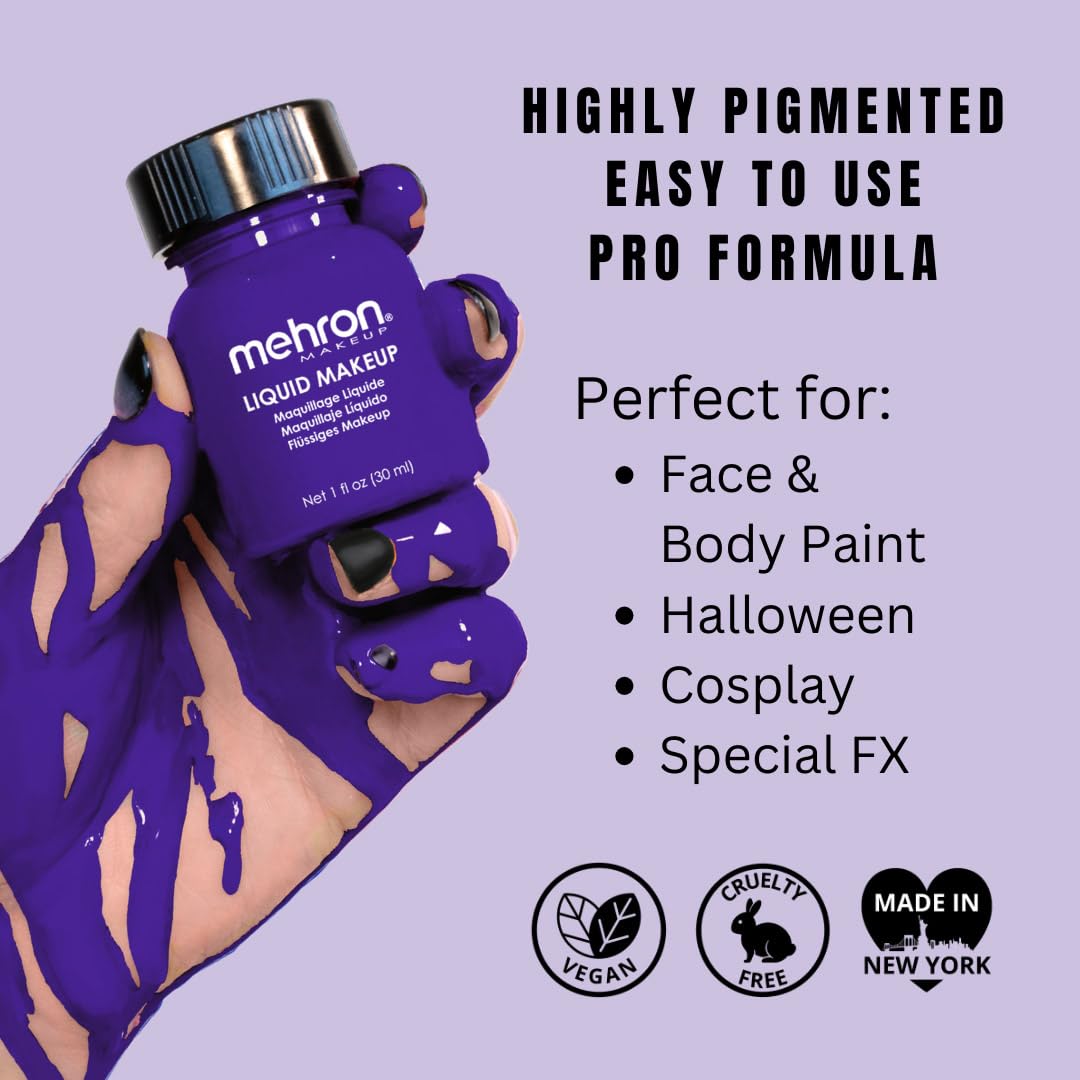 Mehron Makeup Liquid Makeup | Face Paint and Body Paint Perfect for Halloween, Cosplay I Air Brush Compatible Body Paint (1 oz) (PURPLE) Beauty & Personal Care Mehron