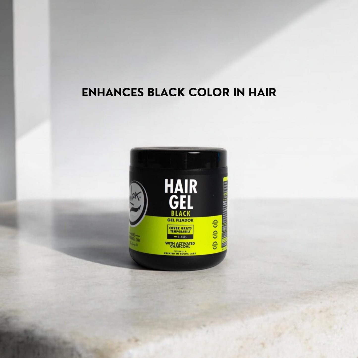Rolda Black Hair Gel for Men - Medium Hold Styling Gel with Activated Charcoal for Wet Look - Covers Grays & Enhances Black Hair - Flake + Alcohol Beauty & Personal Care Rolda