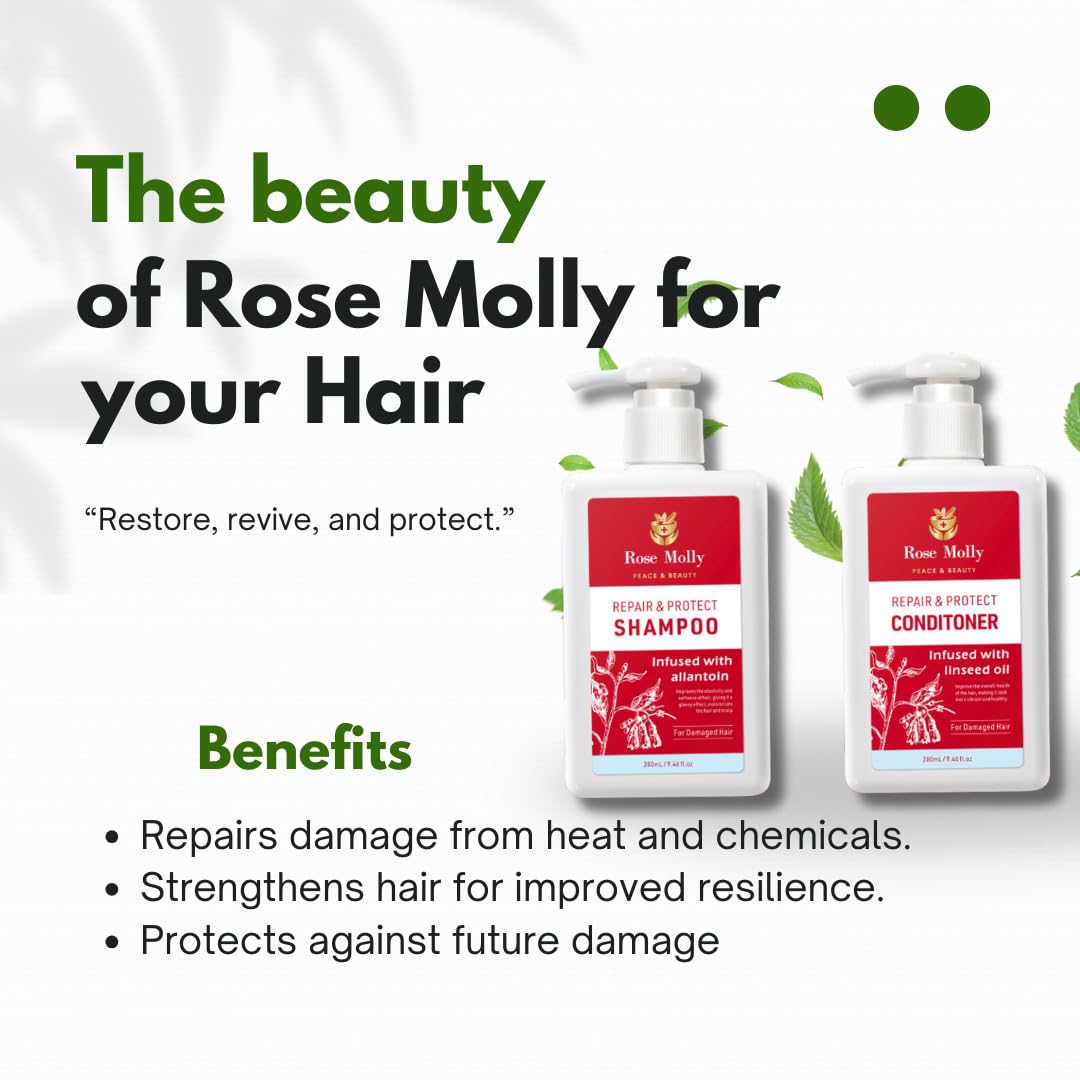 Rose Molly Repair & Protect Shampoo and Conditioner Set for Damaged Hair, 17.64 fl oz Beauty & Personal Care Rose Molly