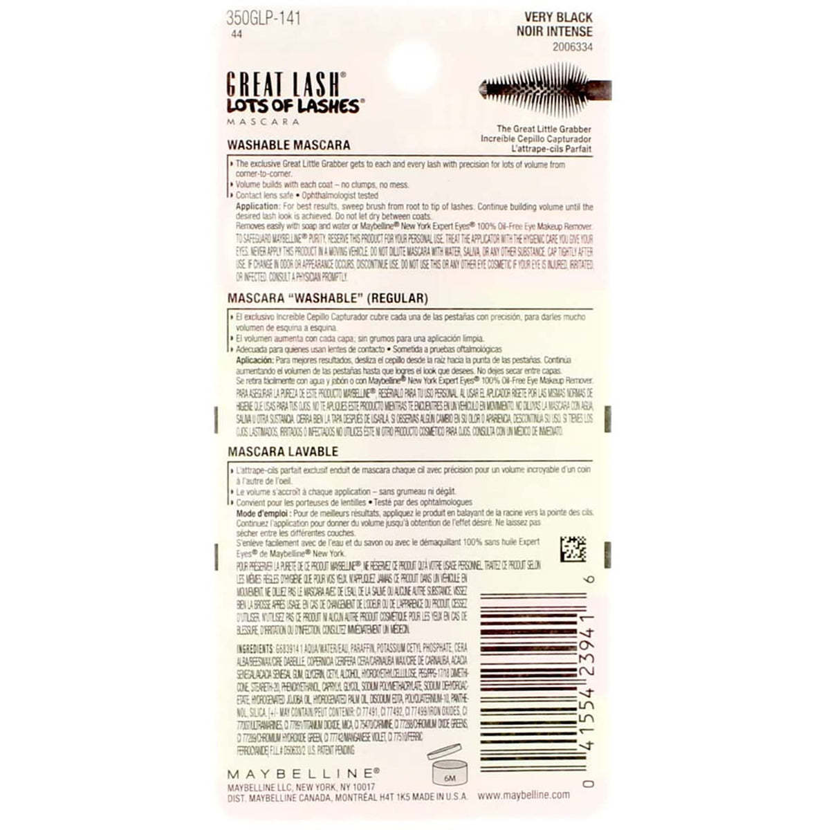 Maybelline New York Great Lash Lots of Lashes Washable Mascara, Very Black .43 Ounces (Pack of 3) Beauty & Personal Care MAYBELLINE