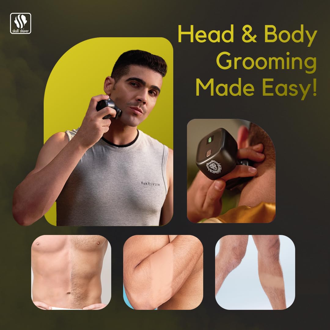 Skull Shaver One Lion Gold PRO Face Shaver for Men - Precision Grooming - Stepped Twin Foil - Ergonomic Grip - LCD Display - Cordless & Rechargeable Beauty and Personal Care Skull Shaver