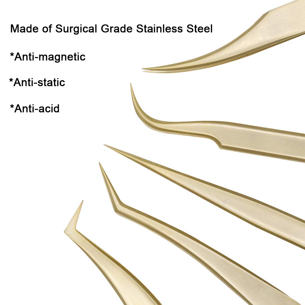 Ms.Queen Eyelash Extension Tweezers-Precision Tweezers for 2D-6D Volume&Individual False Lashes Extensions-Golden-Straight Tweezers Beauty and Personal Care Ms.Queen
