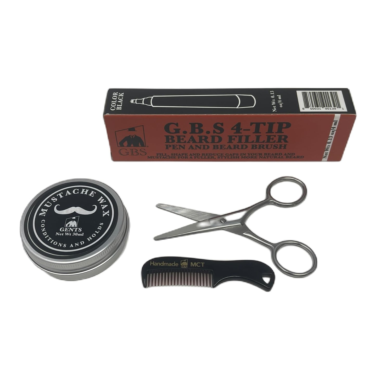 Gents Unscented Mustache Wax Kit - Extra Strong Hold, Fragrance Free - Includes Handmade Mustache Comb, Trimming Scissors & Black Beard Filler Pen Beauty and Personal Care G.B.S