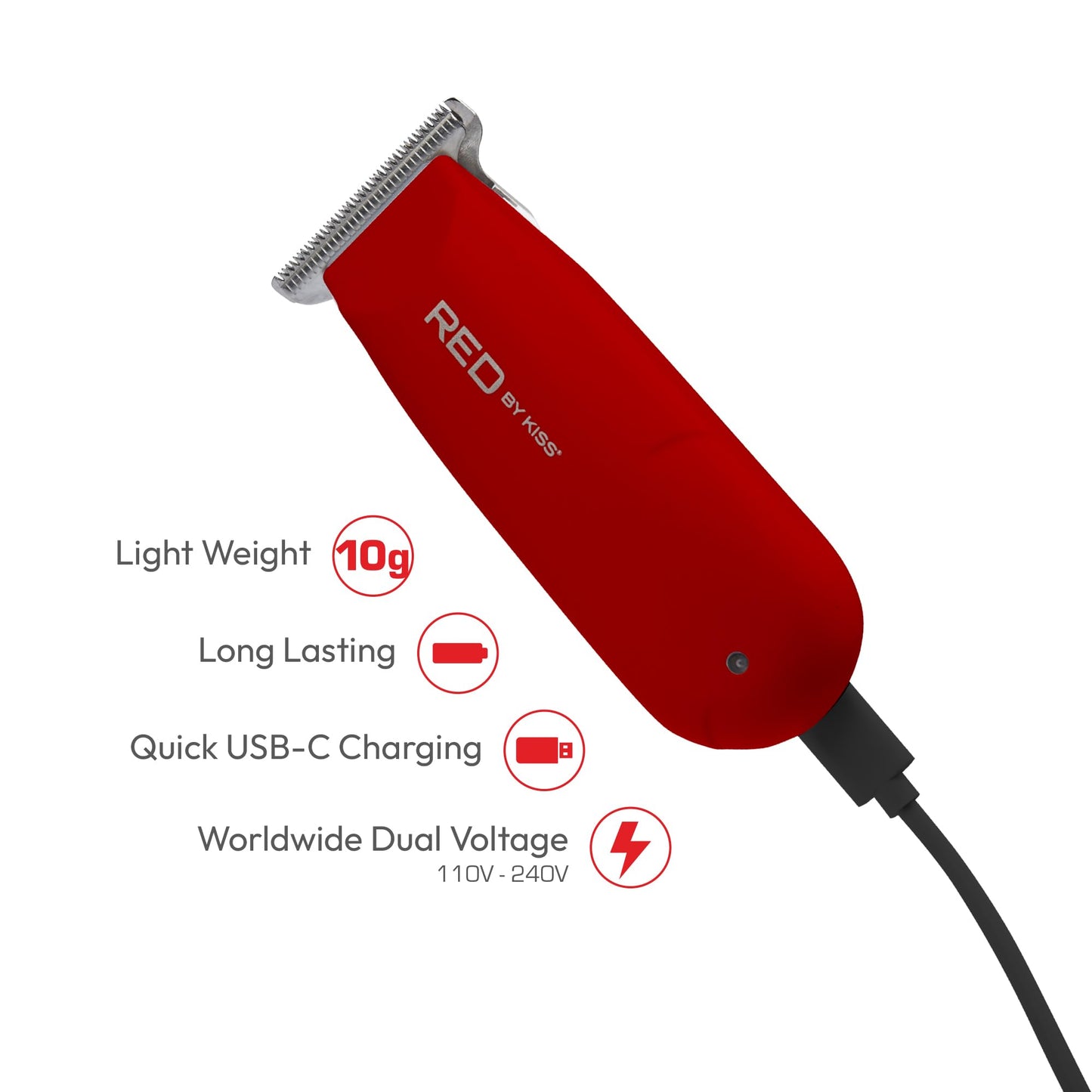 Red by Kiss Hair Clipper, Mini Cordless Hair Trimmer, Long Lasting Hair Cutting Kit, USB-C Rechargeable Haircut Beard Trimming Clippers for Men Women Beauty and Personal Care Red by Kiss