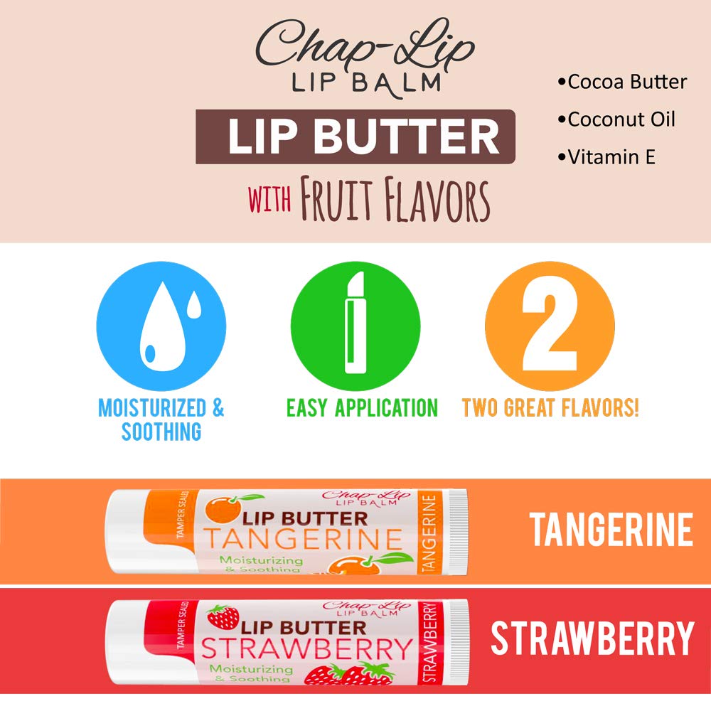 CHAP-LIP Lip Butter Lip Balm with Fruit Flavors, Cocoa Butter, Coconut Oil | Moisturizing Vitamin E & Total Hydration Treatment & Soothing Lip Therapy Beauty & Personal Care Chap-Lip