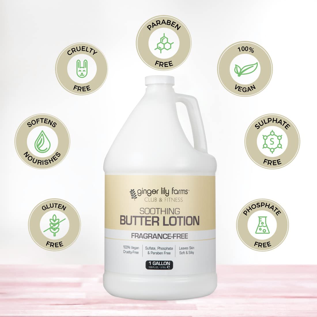 Ginger Lily Farms Club & Fitness Soothing Butter Lotion for Dry Skin, 100% Vegan & Cruelty-Free, Fragrance Free, 1 Gallon (128 fl oz) Refill Beauty & Personal Care Ginger Lily Farms