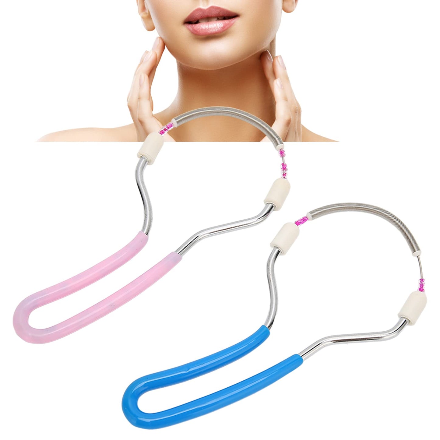Spring Facial Hair Remover, Threading Hair Removal Manual Face Epilator Coil Hair Removal Portable Handheld Stainless Steel with Handle for Women Beauty and Personal Care Tiiyee