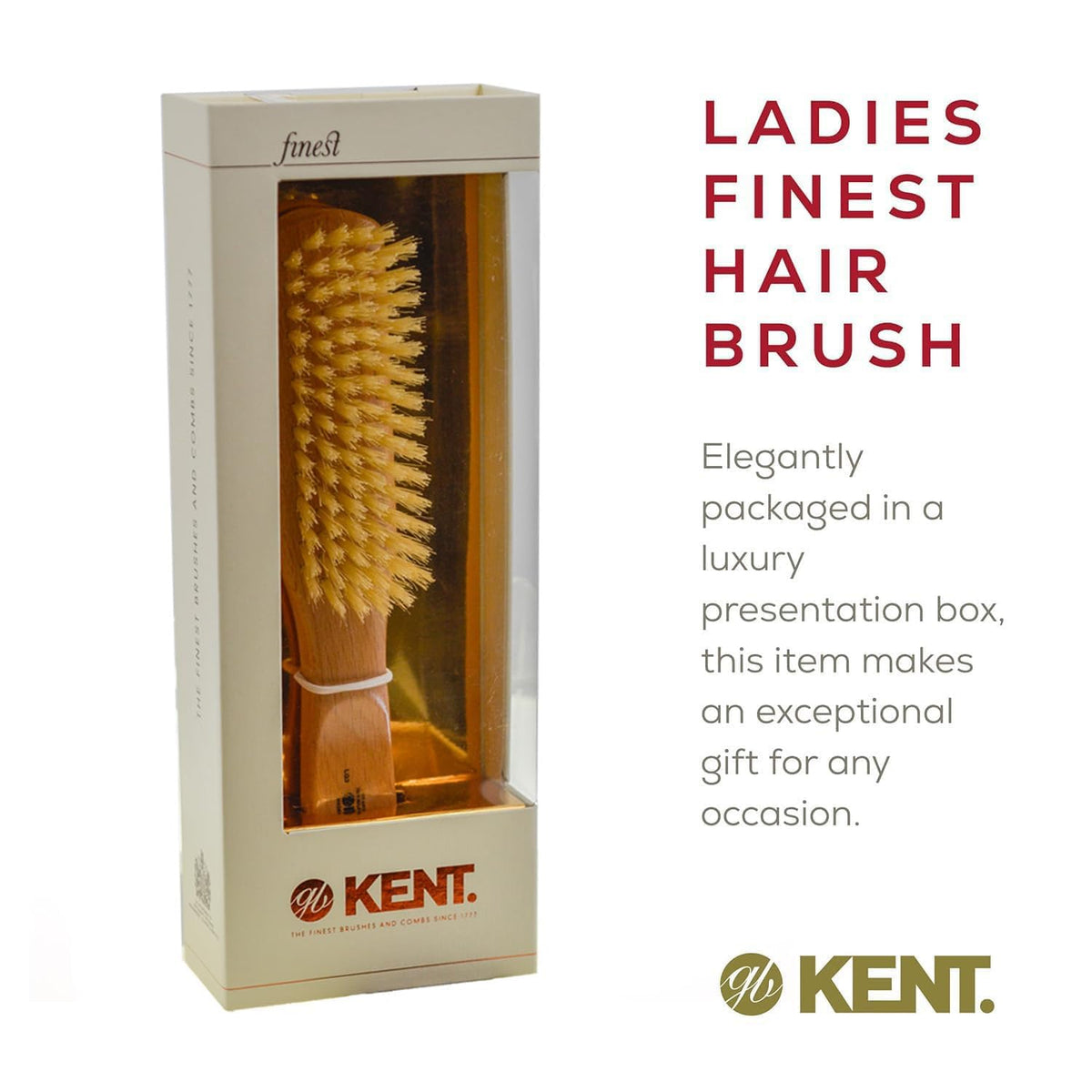Kent LG3 Finest Hair Brushes for Women - Natural Beechwood and Boar Bristle Narrow Hairbrush for Fine or Medium Thickness Hair All Lengths - Dry Brush