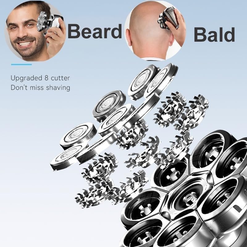 YQYBF Electric Razor for Men, Electric Shaver Bald Head Hair Clipper 8 Cutter Floating Razor Waterproof Metal Men's Rechargeable Hair Trimmer Beauty and Personal Care YQYBF