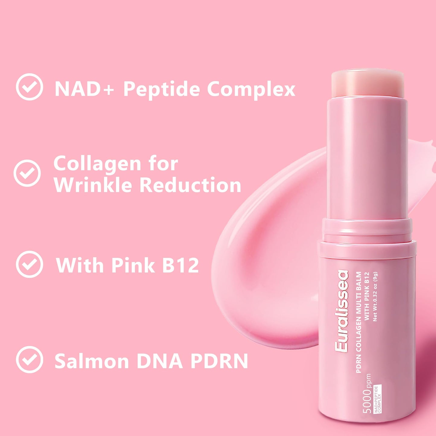 Euralissea PDRN Collagen Multi Balm Stick & Eye Patches Set, Pink B12 & Caffeine Under Eye Care, 0.32 Oz Balm + 60 Patches Beauty and Personal Care Euralissea