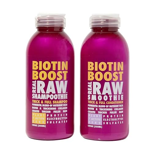Real Raw Biotin Shampoo & Conditioner set - Add Volume + Body - No Water 100% Pure Aloe Juice & Coconut Water - Sulfate & Paraben Free, 12 Fl Oz (Pack Beauty & Personal Care Real Raw