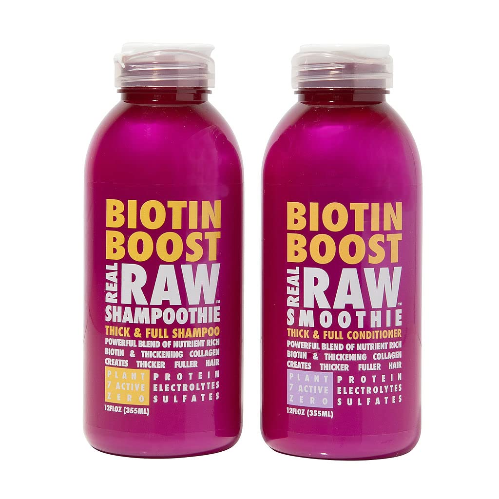 Real Raw Biotin Shampoo & Conditioner set - Add Volume + Body - No Water 100% Pure Aloe Juice & Coconut Water - Sulfate & Paraben Free, 12 Fl Oz (Pack Beauty & Personal Care Real Raw