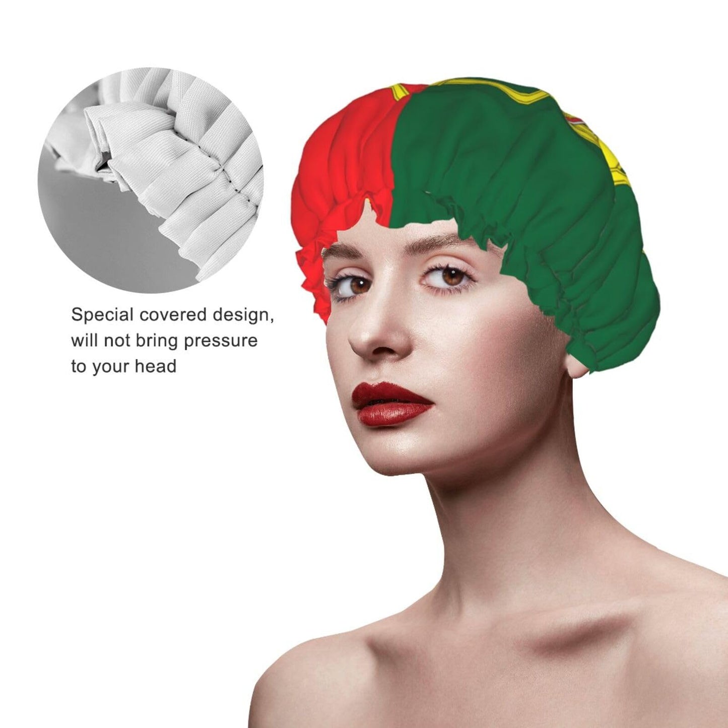 Portugal Flag Prints Shower Cap Double Layer Lined Waterproof Bathing Shower Hat Beauty and Personal Care Hayyett