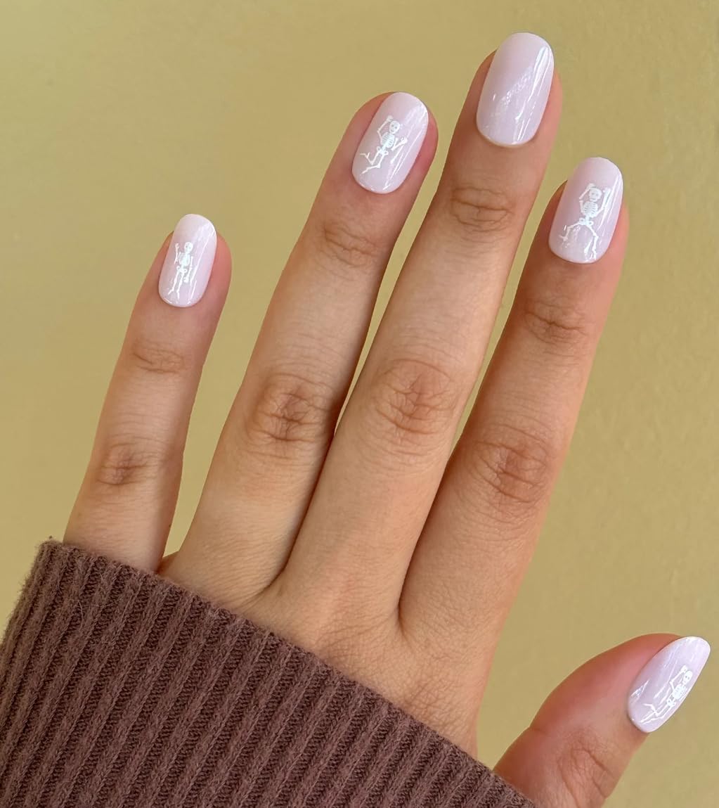 Olive & June Halloween Super Stick Press-On Nails, Boogie Bones, Short