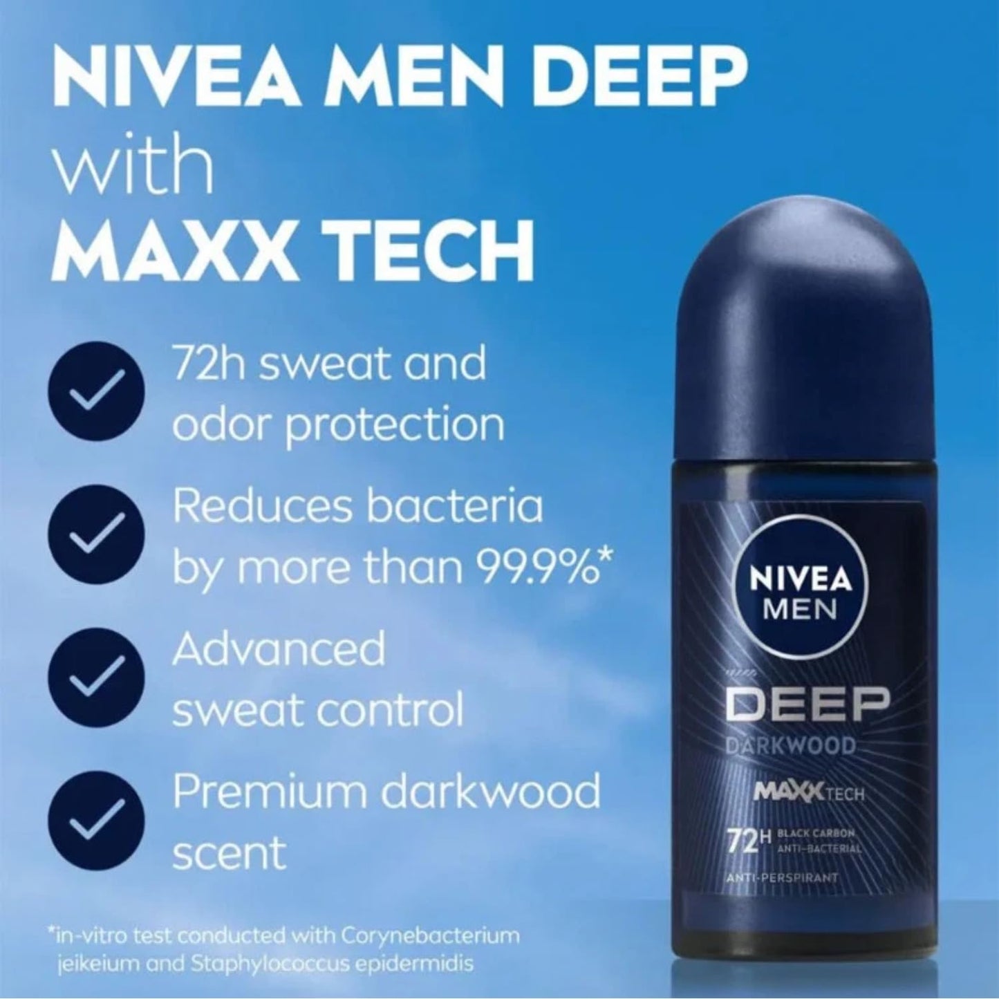 NIVEA Men Deep Darkwood MaxxTech 72H Deo Roll-On, 25ml - Long-Lasting Odor Protection with Charcoal & Masculine Woody Scent - Anti-Bacterial Formula Beauty and Personal Care NIVEA