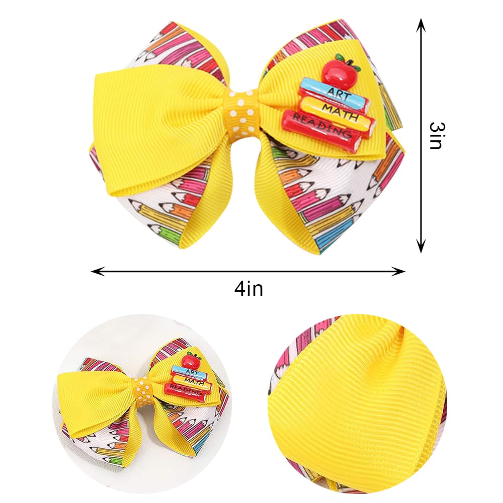 4pcs Back to School Hair Bows Clips for Girls - Yellow Apple Pen Blackboard Barrette, Colorful Hair Bow Accessories for First Day of School Beauty & Personal Care Threetols