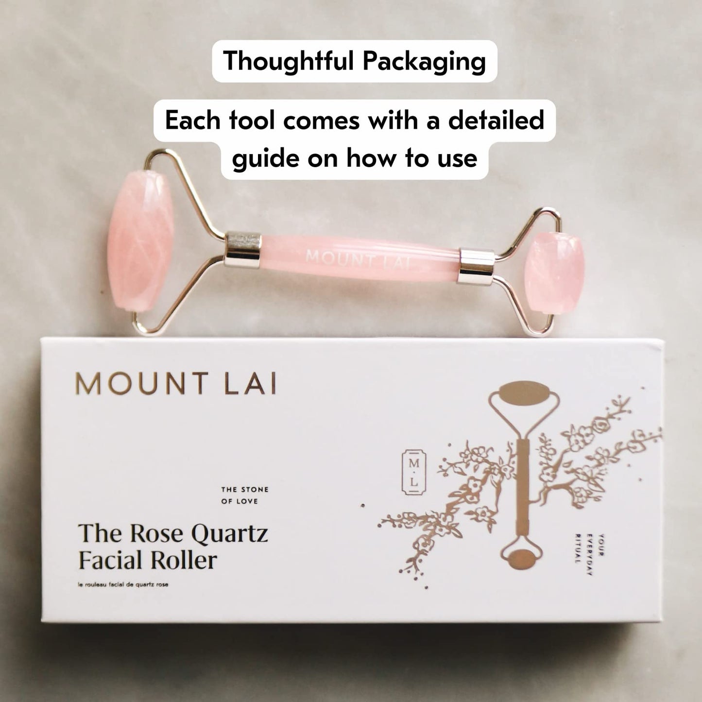 Mount Lai De-Puffing Rose Quartz Facial Roller - The Stone of Love, Certified Rose Quartz Face Roller for Anti-Aging, Soothing & Radiant Skin, Facial Beauty & Personal Care Mount Lai