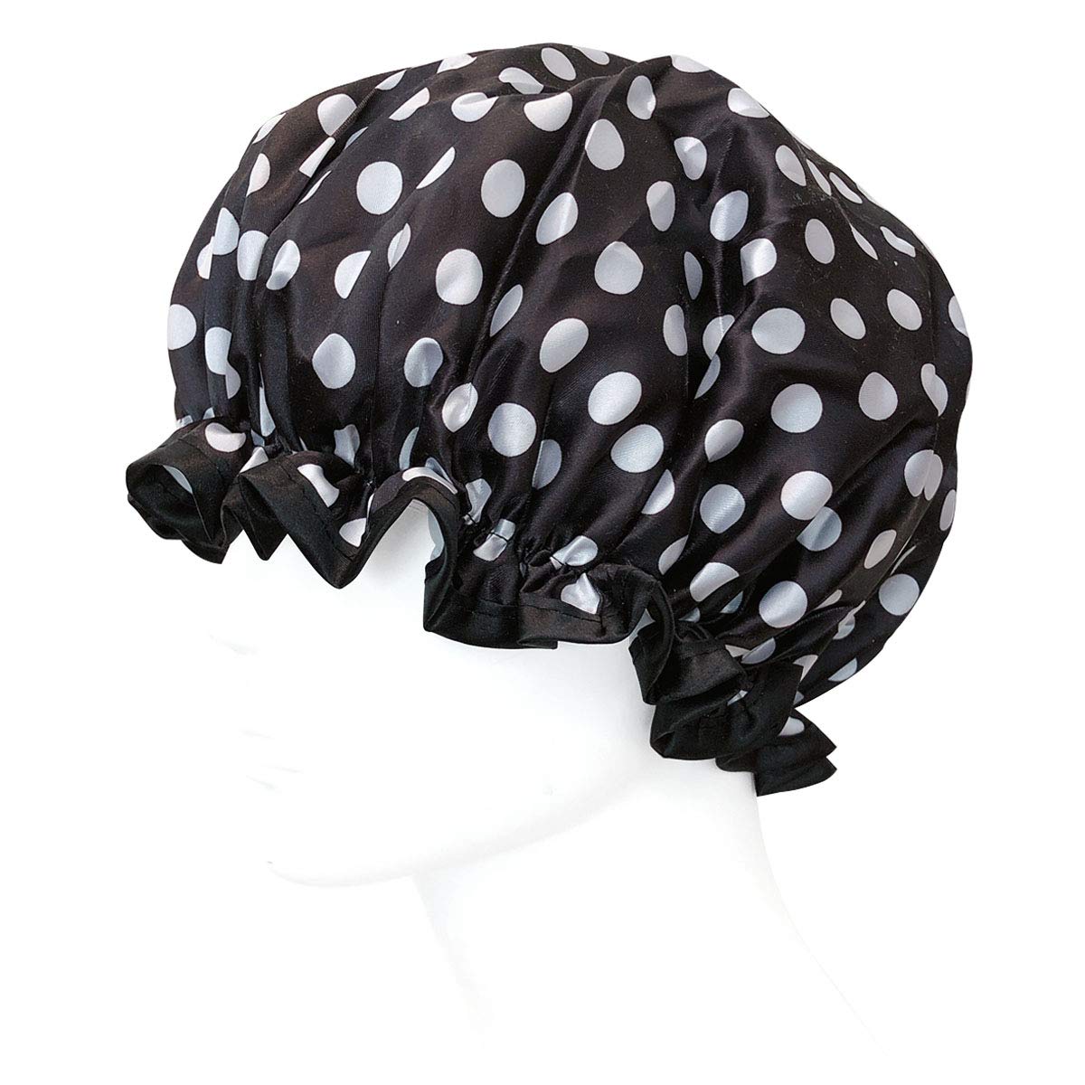 allydrew Reusable Women's Waterproof Shower Caps for Long Hair, Black and White Dots Beauty & Personal Care allydrew