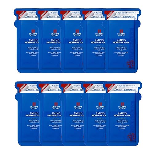 Leaders Mediu Amino Moisture Hydrating Facial Sheet Mask | Natural Mineral Water, Hyaluronic Acid, Ceramide | Anti-Aging, Soothes Dry Skin, Enhances Beauty & Personal Care Leaders Insolution