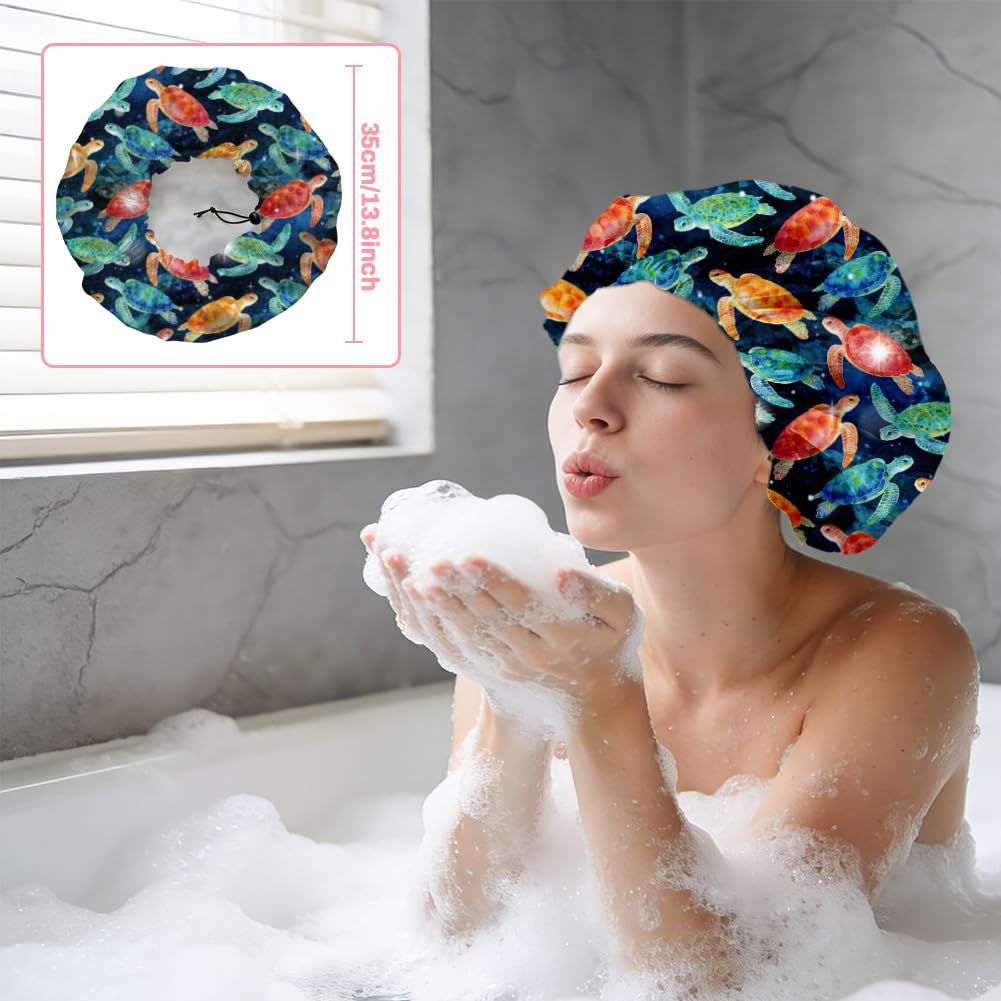 DELORIGIN Sea Turtle Reusable Shower Cap Ocean Double Layer Waterproof Shower Caps Large Elastic Hair Cover Adjustable Hair - Drying Caps for Woman Beauty and Personal Care DELORIGIN