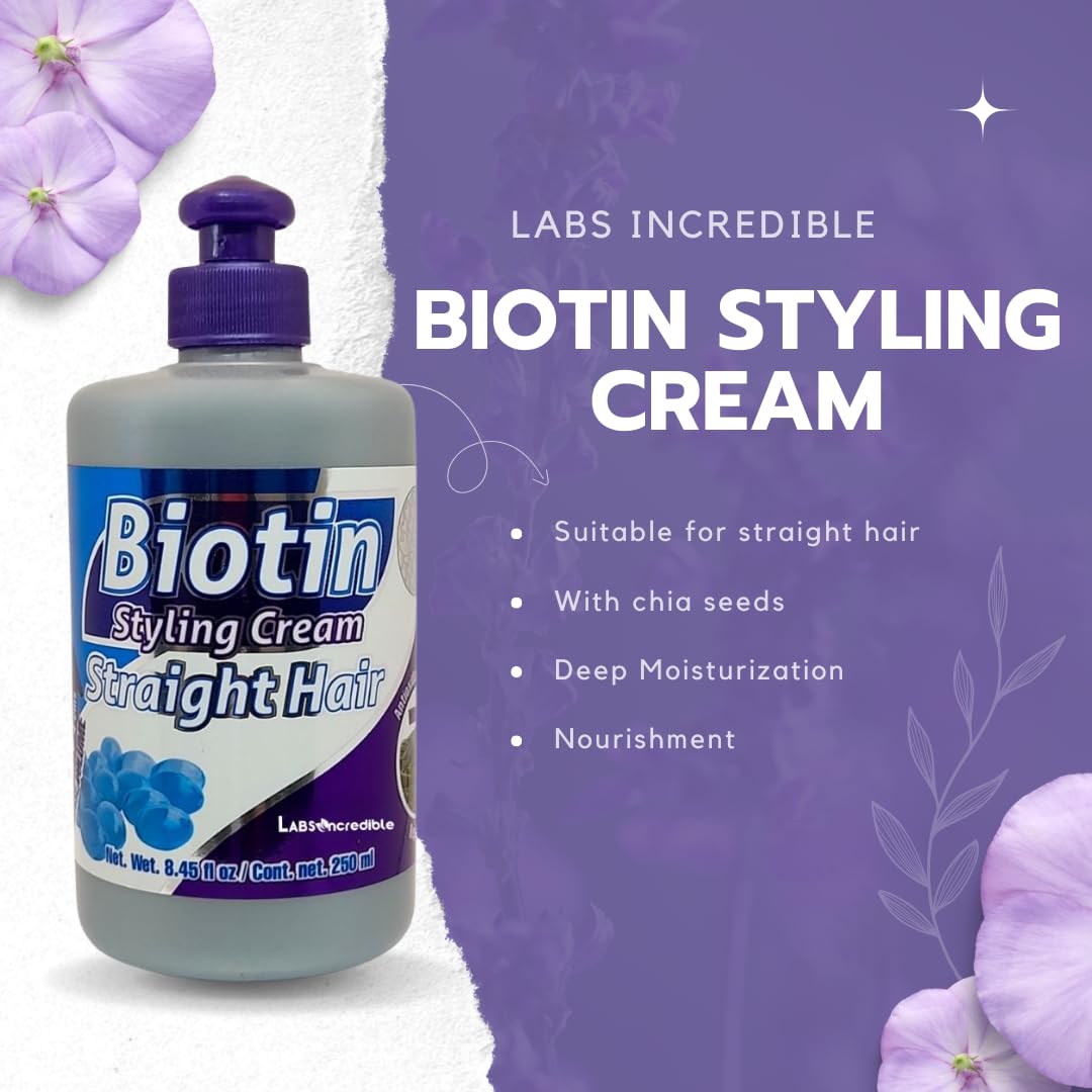 LABS INCREDIBLE Biotin Styling Cream for Straight Hair - With Biotin & Essential Nutrients - Nutrition & Shine - 250ml (8.45 fl oz) Beauty & Personal Care LABS INCREDIBLE