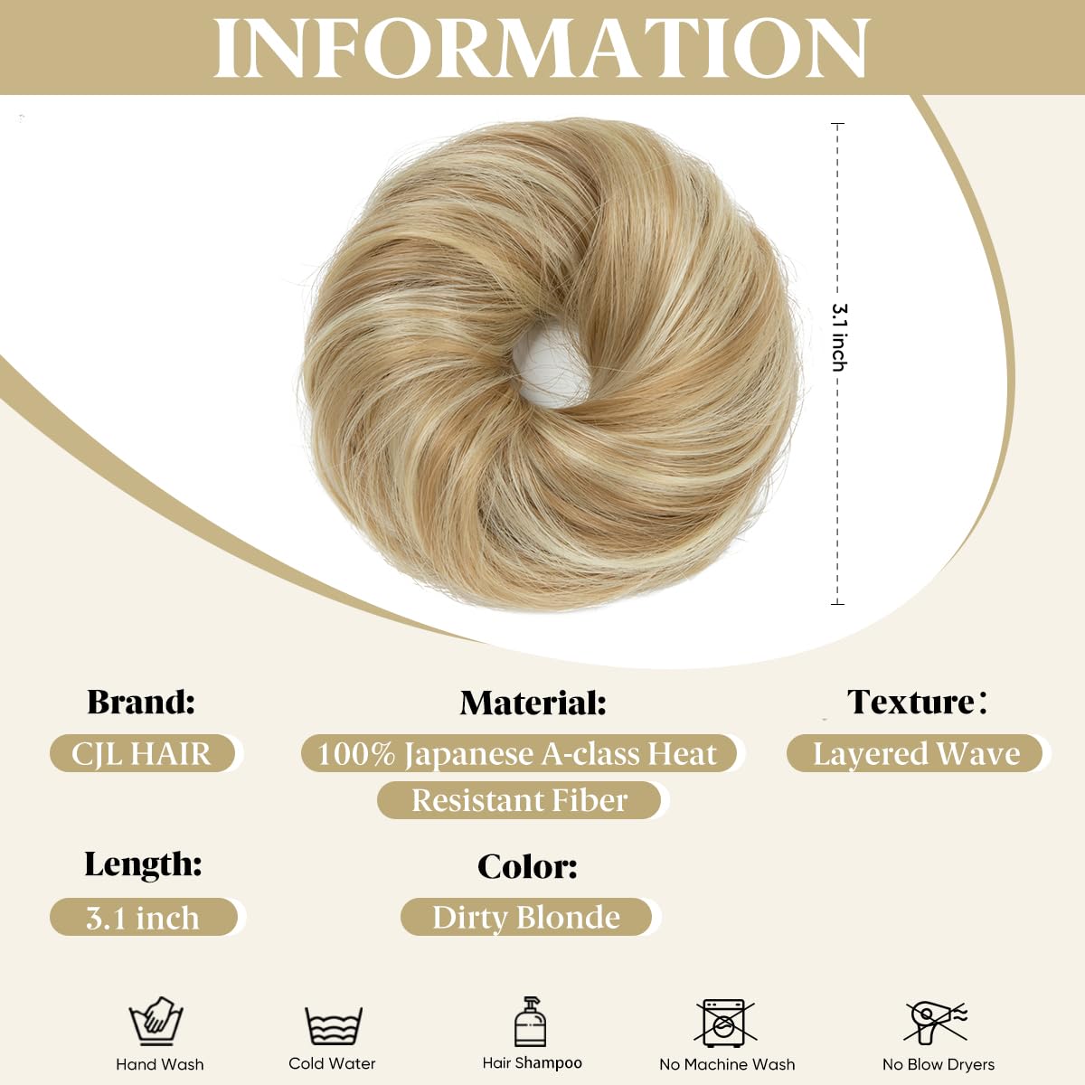 CJL HAIR 2PCs Small Cute Messy Bun Hair Piece for Thin Hair Women Mini Synthetic Curly Bun Scrunchies Updo Hairpieces Dirty Blonde Beauty and Personal Care CJL HAIR