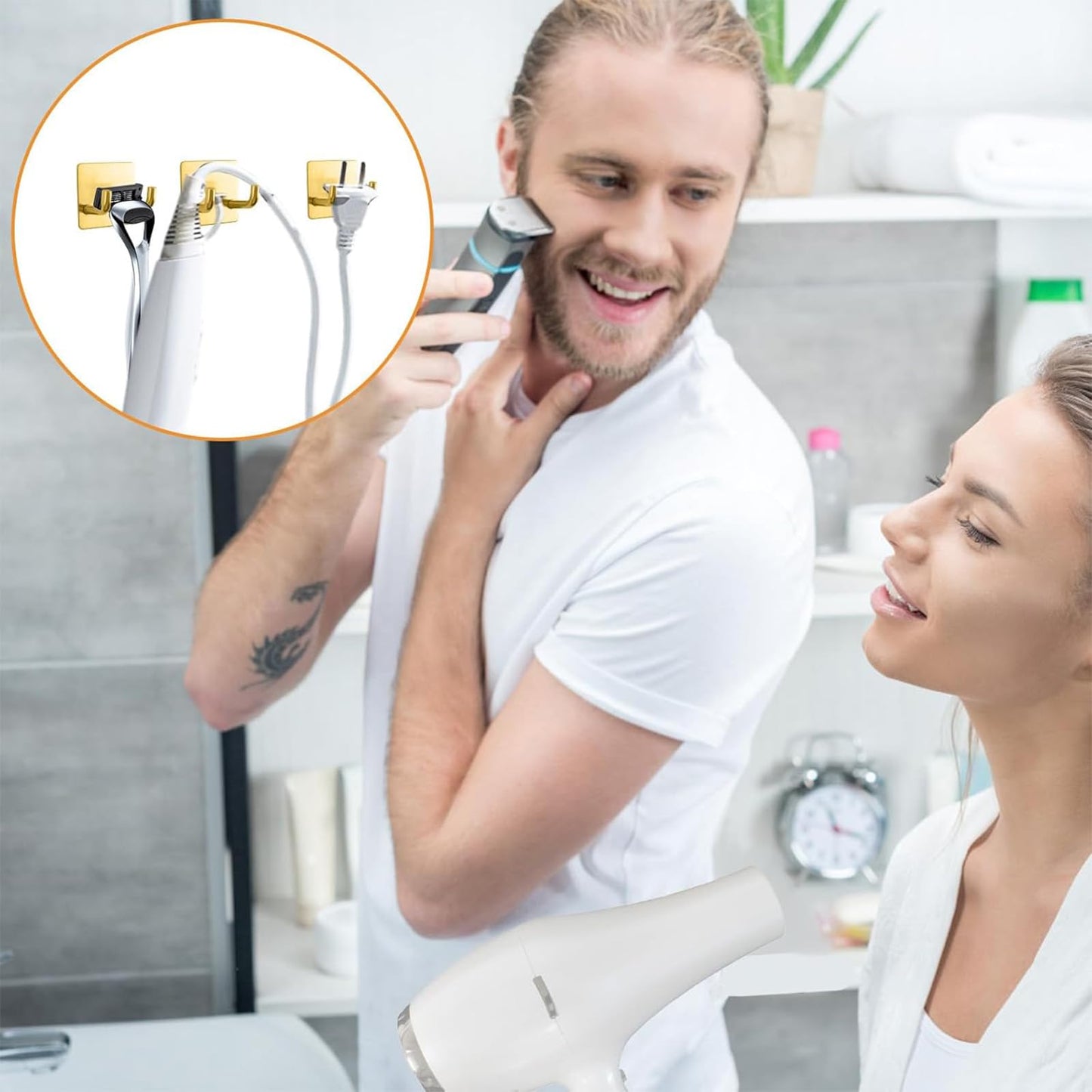 UFURMATE Magnetic Shaving Razor Holder 4Pcs Stainless Steel Shaver Hook Adhesive Hanger Stand Heavy Duty Utility Storage Hook for Razor Towel Shower Beauty and Personal Care UFURMATE