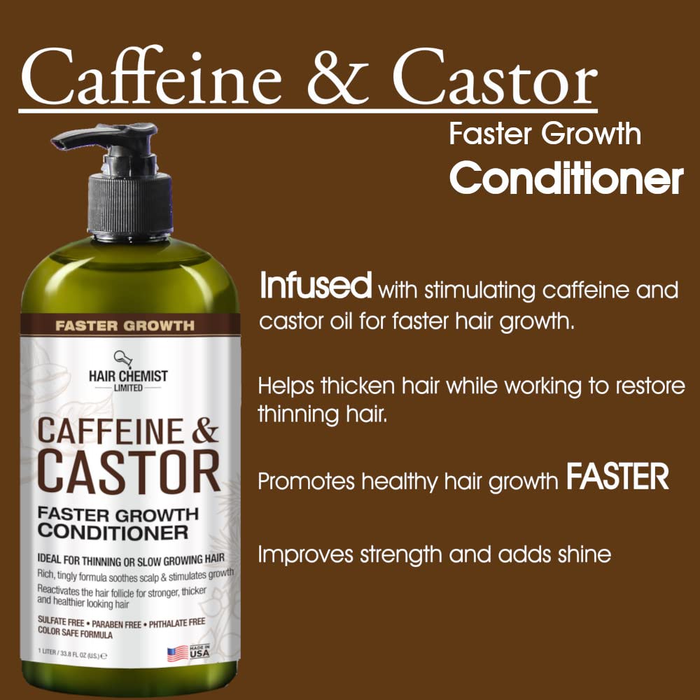 Hair Chemist Caffeine & Castor Large Shampoo/Conditioner/Hair Oil 3-PC Boxed Gift Set - Sulfate Free Shampoo & Conditioner for Growth Beauty & Personal Care Hair Chemist