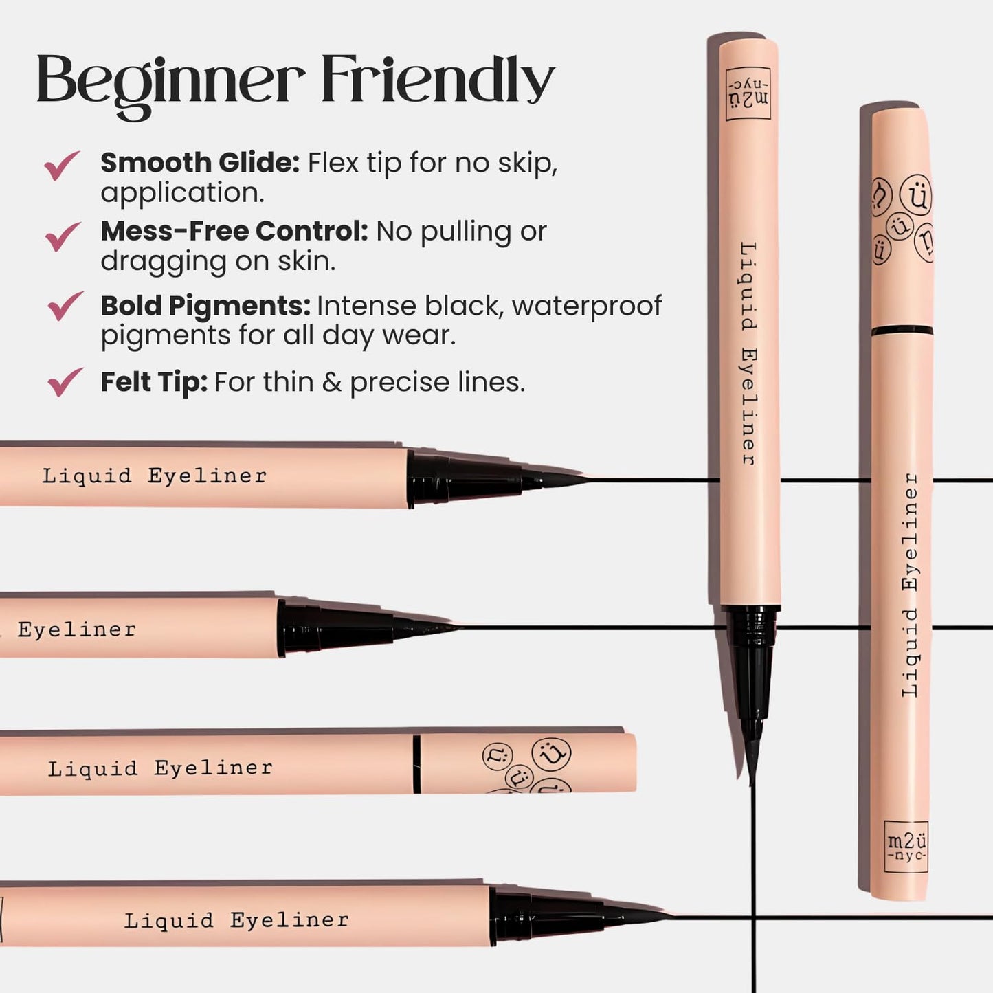 M2U NYC Waterproof Liquid Eyeliner Pen - Up to 24 Hour Wear, Smudge-Proof Black Eye Liner with Bold Pigments -Vegan & Hypoallergenic Formula Infused Beauty & Personal Care M2U NYC