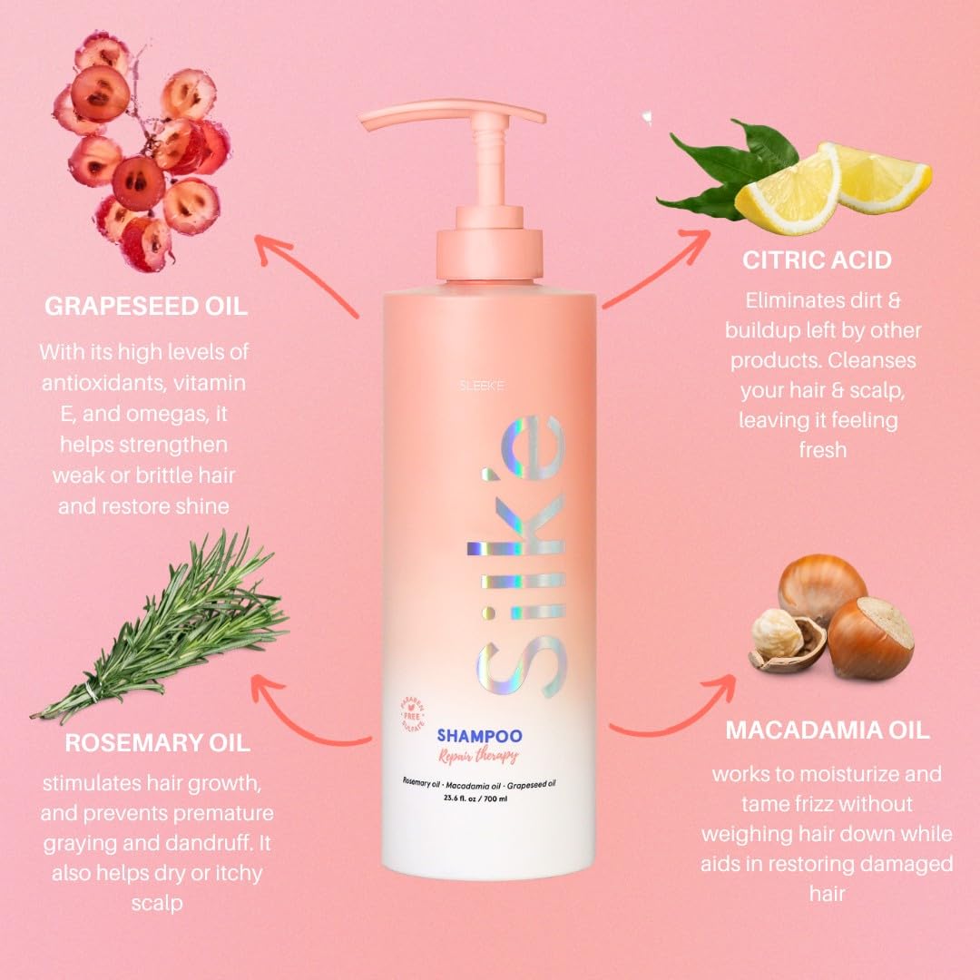 Silk'e Repair Therapy Shampoo 23.6 oz , clarifying and hydrating daily shampoo with Citric Acid, naturally stimulates healthy hair growth - without