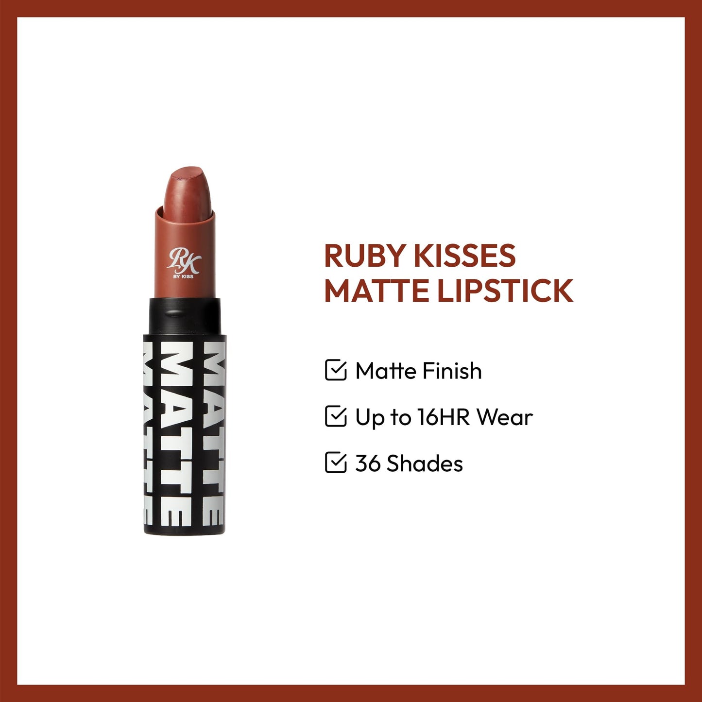 Ruby Kisses Lipstick, Matte Finish, Long-Lasting, Highly Pigmented, Smooth Apply, Full Coverage Lip Color Makeup (Rosy Brown) Beauty & Personal Care Ruby Kisses
