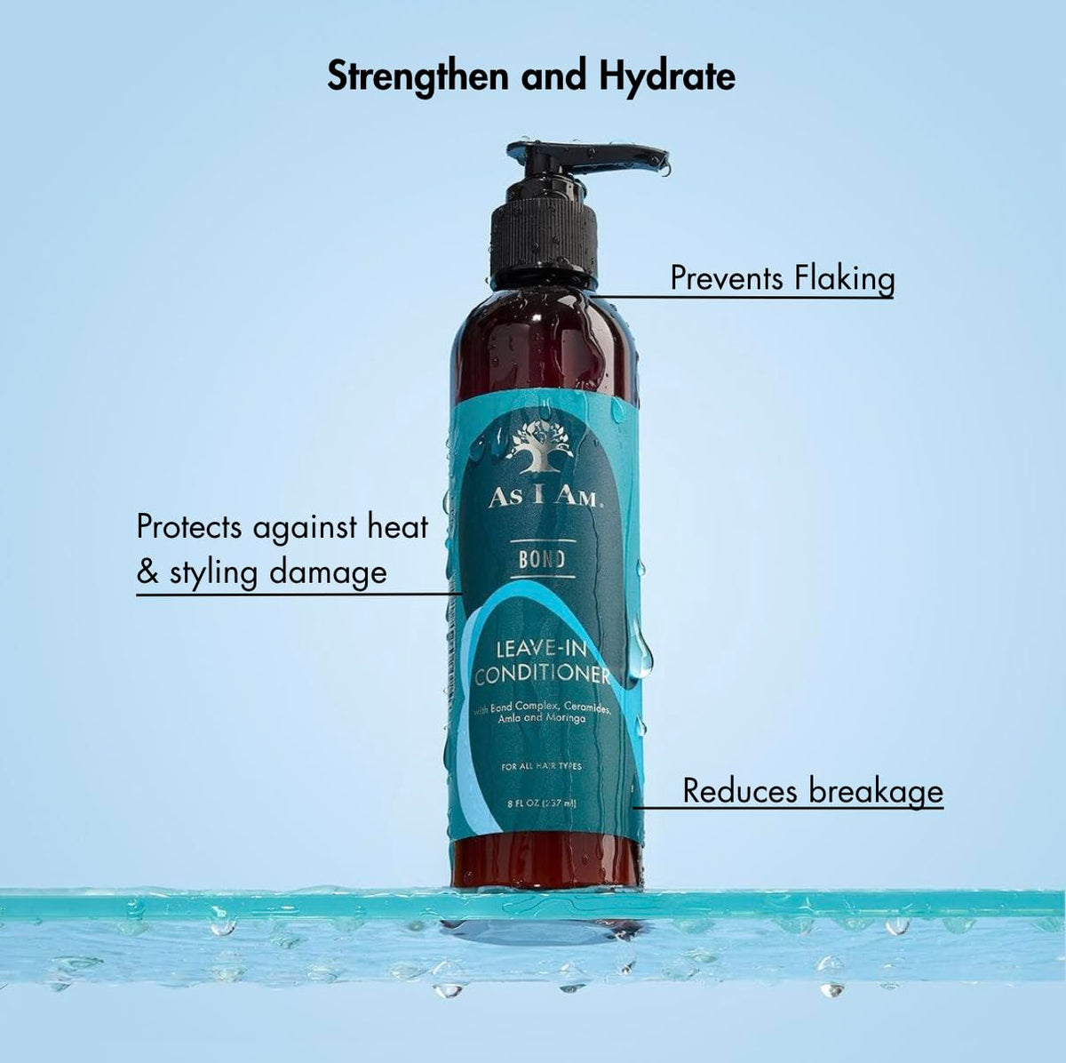 As I Am Bond Leave-In Conditioner - 8 oz - Bond Repair Treatment For Damaged Hair - with Moringa, Amla, & Ceramides