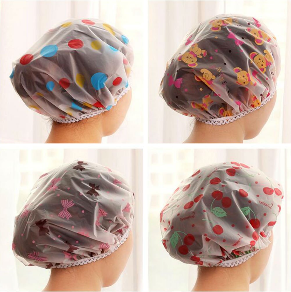 AKOAK 5 Pieces Reusable Waterproof EVA Plastic Lace Elastic Band Flower Printed Hat Environmental Protection Hair Bath Caps Shower Caps Beauty and Personal Care AKOAK