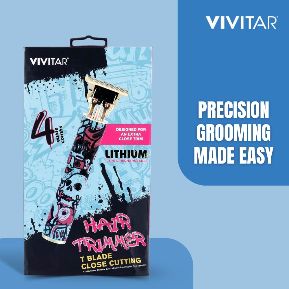 Vivitar - Cordless Hair Trimmer T-Blade, Precision Cutting, Lightweight Design for Easy Grooming (Pink) Beauty and Personal Care Vivitar
