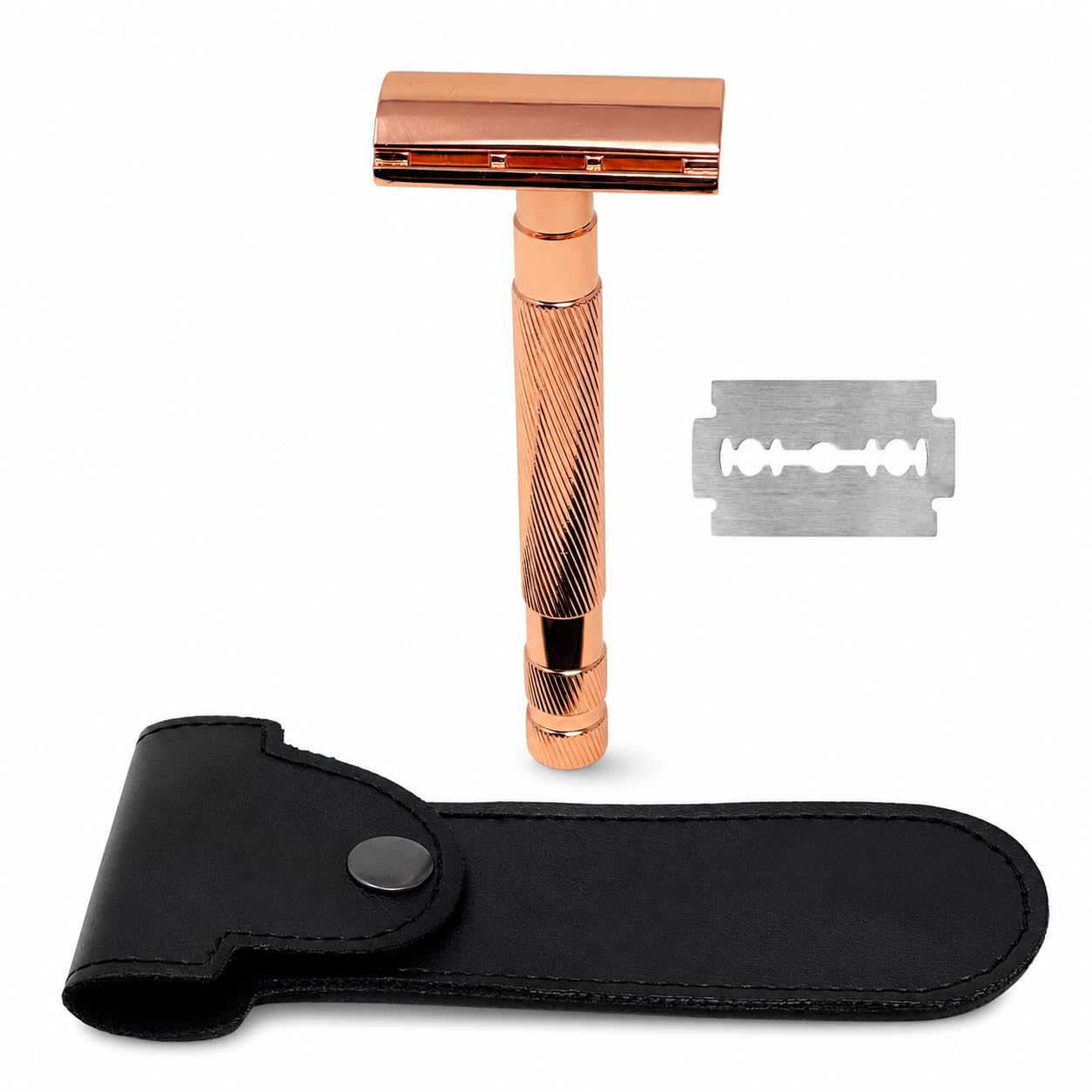 G.B.S Rose Gold Double Edge Safety Razor for Women with 10 Double Edge Safety Razor Blades Refills, Leather Razor Case Long Handle Metal Razor Beauty and Personal Care G.B.S