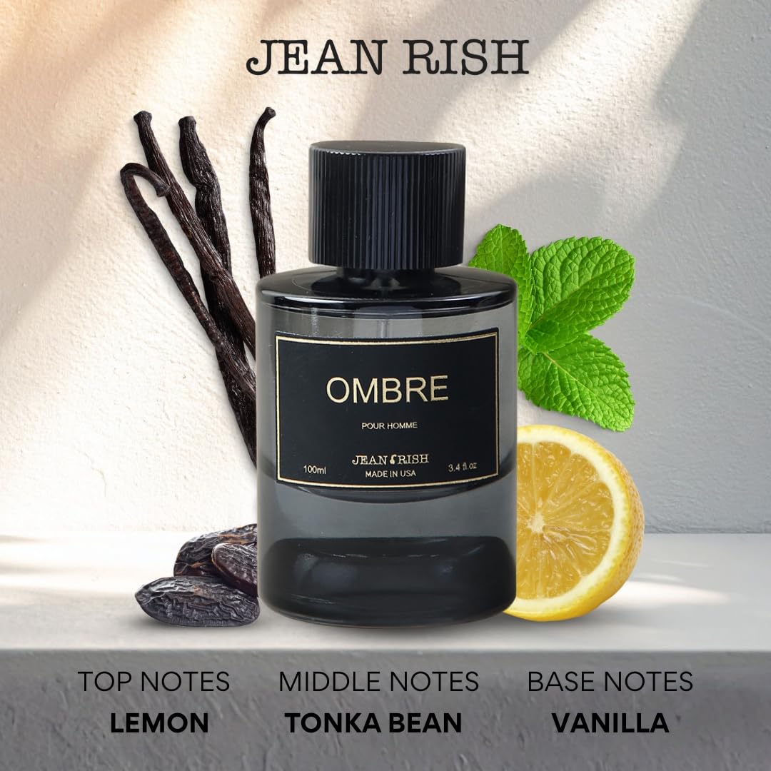Jean Rish Ombre Perfume for Men Eau De Parfum, Long-Lasting Luxury Fragrance, Made In USA - Lemon, Mint, Green Apple, Vanilla, Cedar Scent - 100ml Beauty & Personal Care Jean Rish
