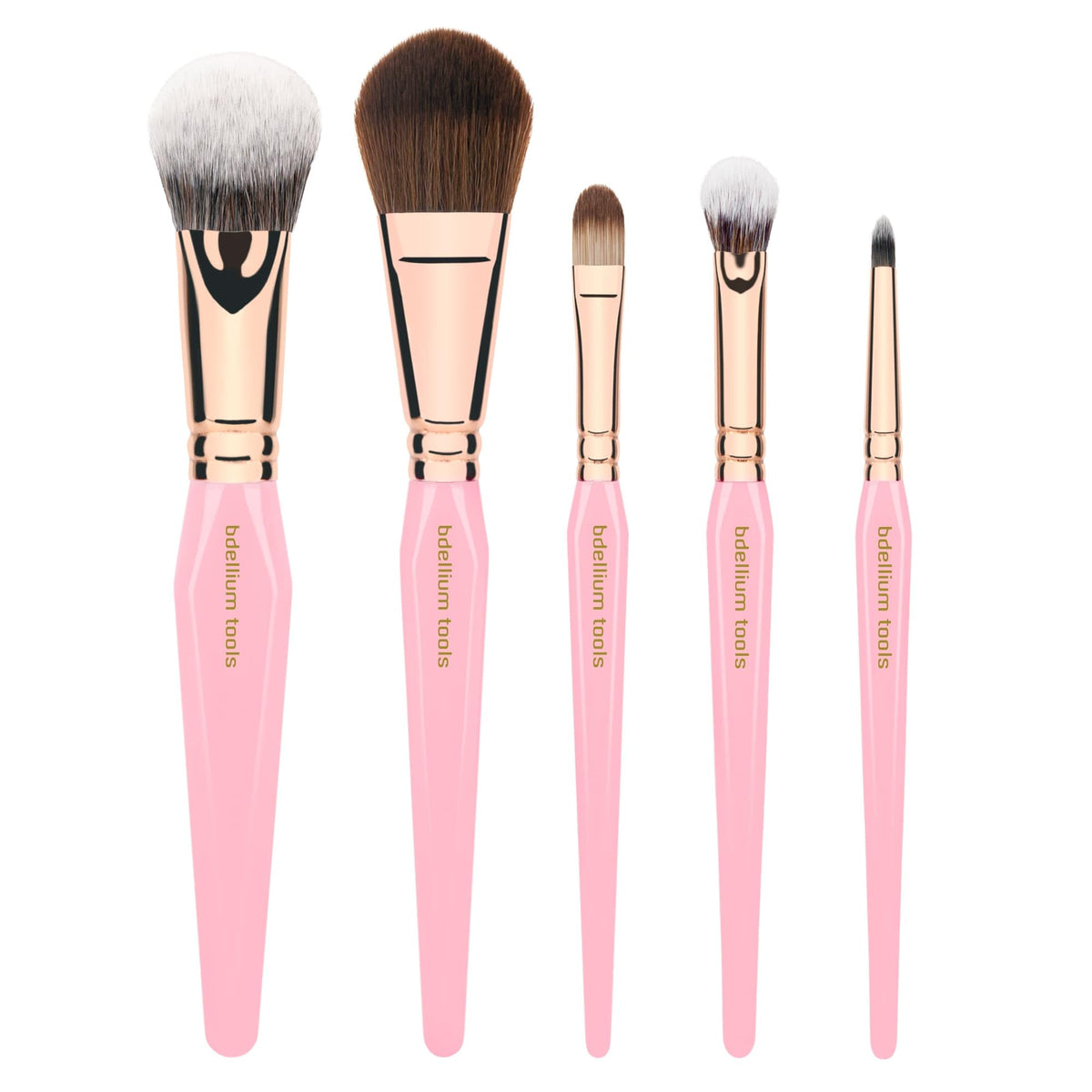 Bdellium Tools Pink Golden Triangle Face & Eyes Makeup Brush Set - Well-balanced Brush Set with Soft Synthetic Bristles and Rose Gold Brass Ferrule