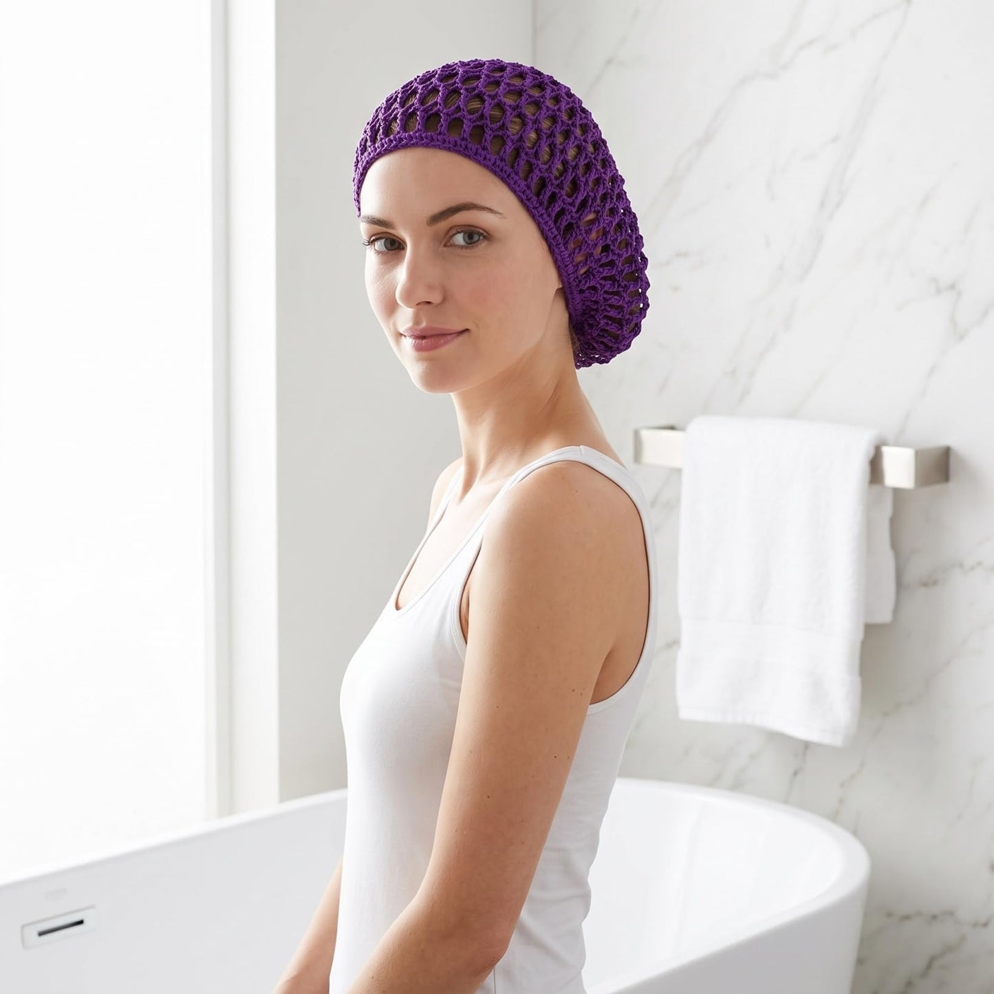 CALLARON 2Pcs Hair Net Cap - Crochet Mesh Cap, Rayon Handcraft Knit Snood Sleeping Caps for Women Girls(Green+Purple) Beauty and Personal Care CALLARON
